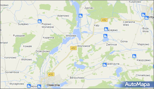 mapa Wojnowice gmina Osieczna, Wojnowice gmina Osieczna na mapie Targeo