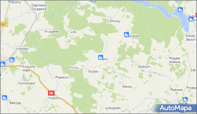 mapa Wojny gmina Biała Piska, Wojny gmina Biała Piska na mapie Targeo