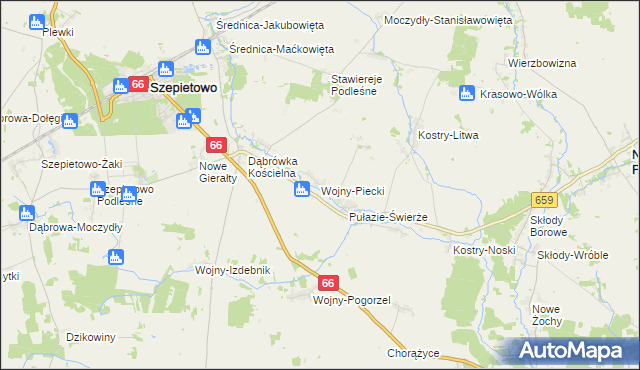 mapa Wojny-Piecki, Wojny-Piecki na mapie Targeo