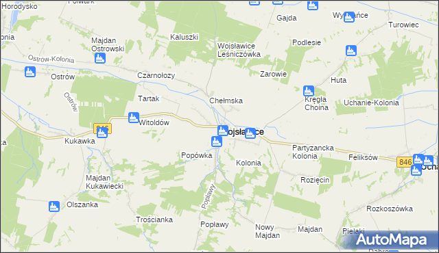 mapa Wojsławice powiat chełmski, Wojsławice powiat chełmski na mapie Targeo