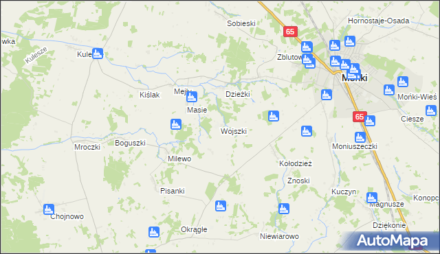 mapa Wojszki gmina Mońki, Wojszki gmina Mońki na mapie Targeo