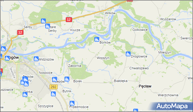 mapa Wojszyn gmina Pęcław, Wojszyn gmina Pęcław na mapie Targeo