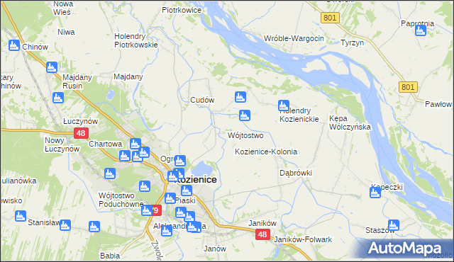 mapa Wójtostwo gmina Kozienice, Wójtostwo gmina Kozienice na mapie Targeo