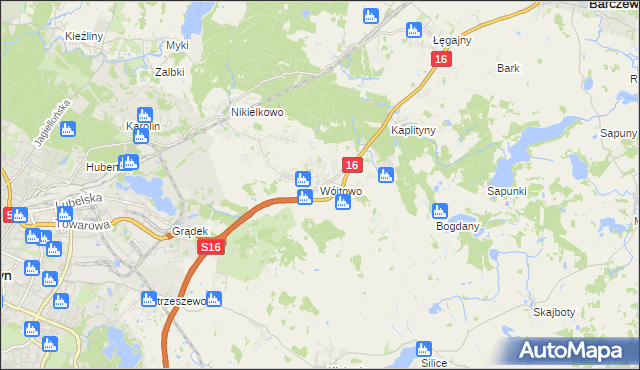 mapa Wójtowo gmina Barczewo, Wójtowo gmina Barczewo na mapie Targeo