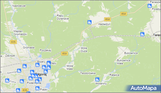 mapa Wola Duża gmina Biłgoraj, Wola Duża gmina Biłgoraj na mapie Targeo