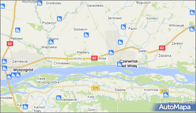 mapa Wola gmina Czerwińsk nad Wisłą, Wola gmina Czerwińsk nad Wisłą na mapie Targeo
