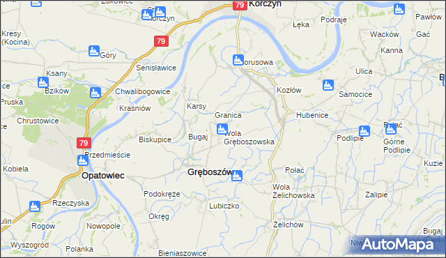 mapa Wola Gręboszowska, Wola Gręboszowska na mapie Targeo