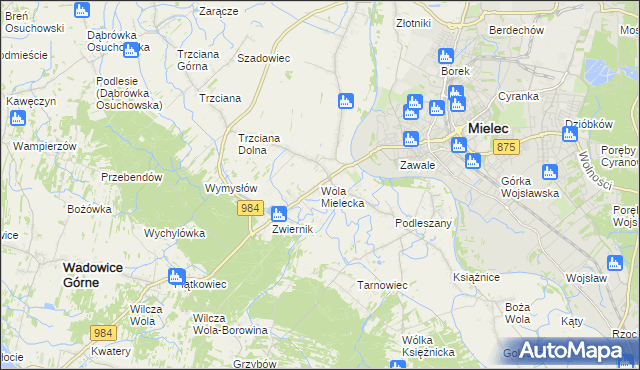 mapa Wola Mielecka, Wola Mielecka na mapie Targeo