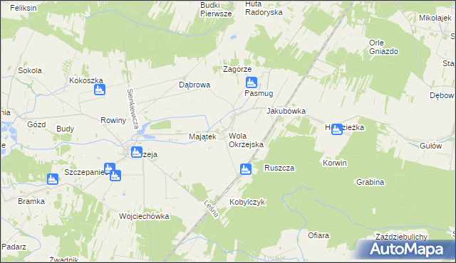 mapa Wola Okrzejska, Wola Okrzejska na mapie Targeo