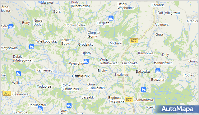 mapa Wola Rafałowska gmina Chmielnik, Wola Rafałowska gmina Chmielnik na mapie Targeo
