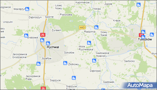 mapa Wola Rychwalska, Wola Rychwalska na mapie Targeo