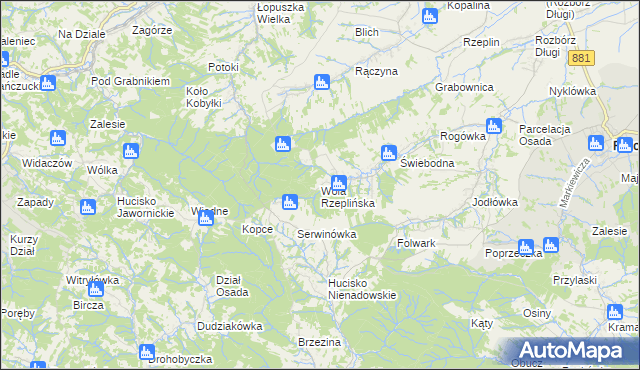 mapa Wola Rzeplińska, Wola Rzeplińska na mapie Targeo