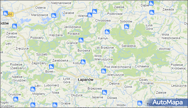 mapa Wola Wieruszycka, Wola Wieruszycka na mapie Targeo