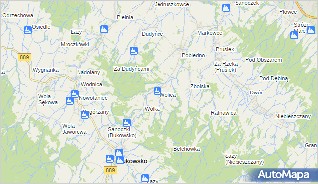 mapa Wolica gmina Bukowsko, Wolica gmina Bukowsko na mapie Targeo