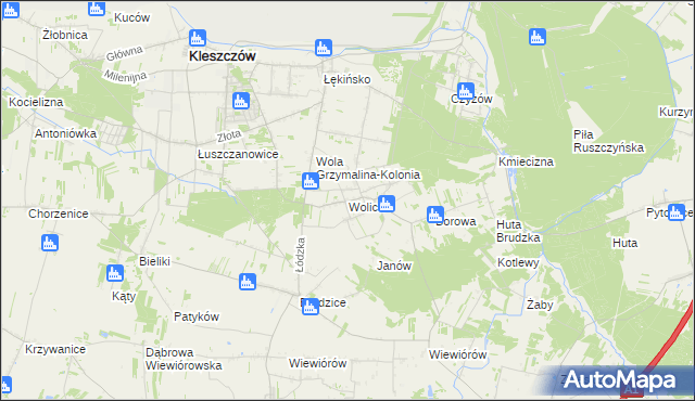 mapa Wolica gmina Kleszczów, Wolica gmina Kleszczów na mapie Targeo