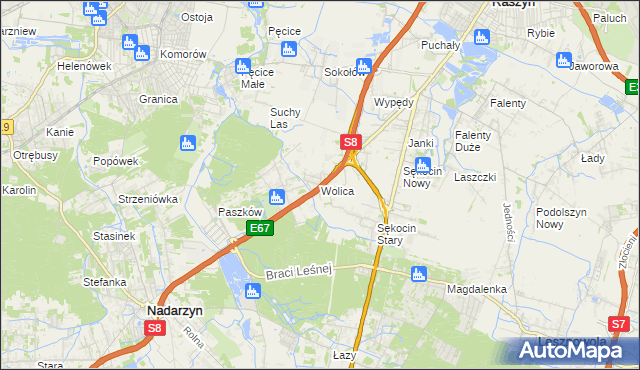 mapa Wolica gmina Nadarzyn, Wolica gmina Nadarzyn na mapie Targeo