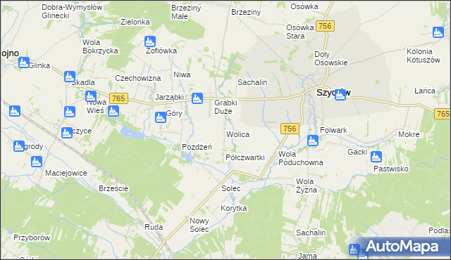 mapa Wolica gmina Szydłów, Wolica gmina Szydłów na mapie Targeo