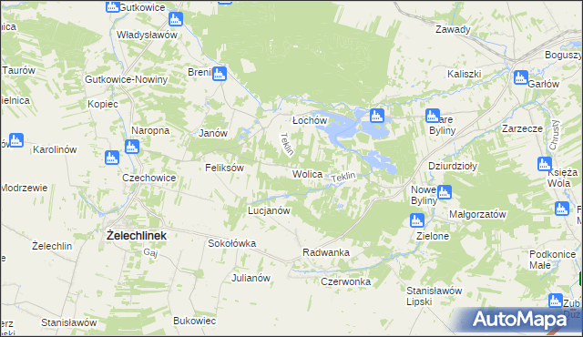 mapa Wolica gmina Żelechlinek, Wolica gmina Żelechlinek na mapie Targeo