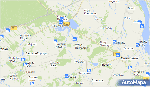 mapa Wólka Bachańska, Wólka Bachańska na mapie Targeo