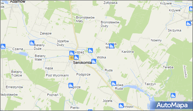 mapa Wólka gmina Serokomla, Wólka gmina Serokomla na mapie Targeo