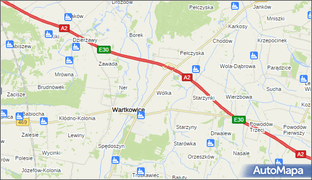 mapa Wólka gmina Wartkowice, Wólka gmina Wartkowice na mapie Targeo