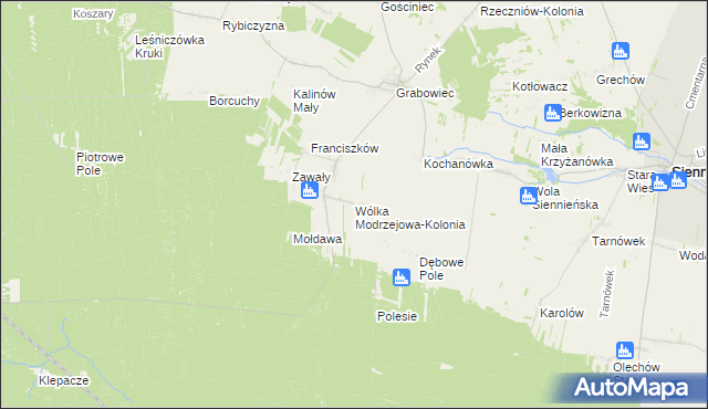 mapa Wólka Modrzejowa-Kolonia, Wólka Modrzejowa-Kolonia na mapie Targeo