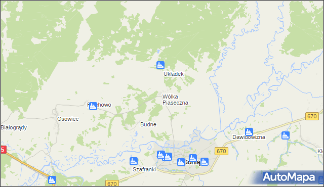 mapa Wólka Piaseczna gmina Goniądz, Wólka Piaseczna gmina Goniądz na mapie Targeo