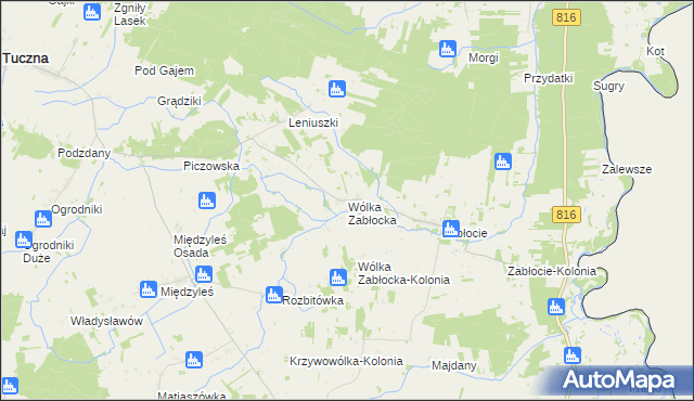 mapa Wólka Zabłocka gmina Tuczna, Wólka Zabłocka gmina Tuczna na mapie Targeo