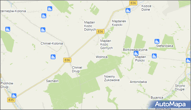mapa Wolnica gmina Jabłonna, Wolnica gmina Jabłonna na mapie Targeo