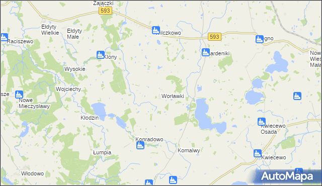 mapa Worławki gmina Świątki, Worławki gmina Świątki na mapie Targeo