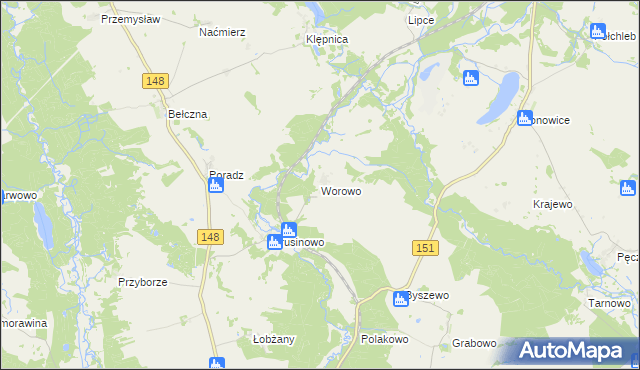 mapa Worowo gmina Łobez, Worowo gmina Łobez na mapie Targeo