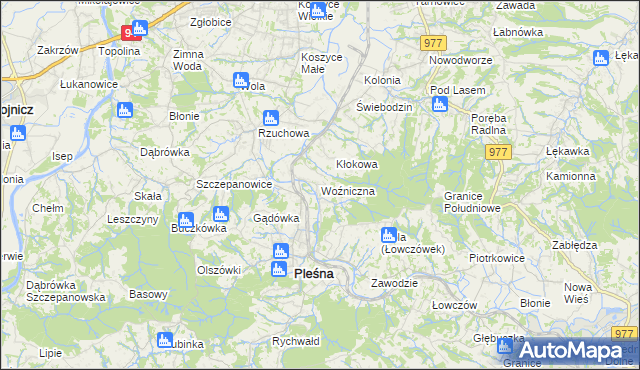 mapa Woźniczna, Woźniczna na mapie Targeo