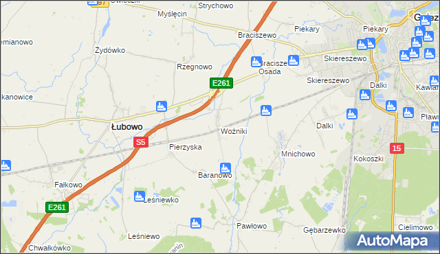 mapa Woźniki gmina Łubowo, Woźniki gmina Łubowo na mapie Targeo