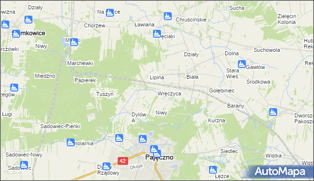 mapa Wręczyca gmina Pajęczno, Wręczyca gmina Pajęczno na mapie Targeo
