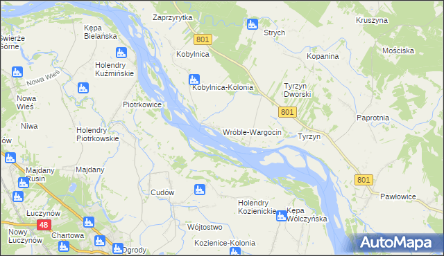 mapa Wróble-Wargocin, Wróble-Wargocin na mapie Targeo