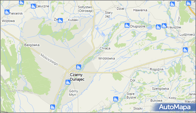 mapa Wróblówka gmina Czarny Dunajec, Wróblówka gmina Czarny Dunajec na mapie Targeo