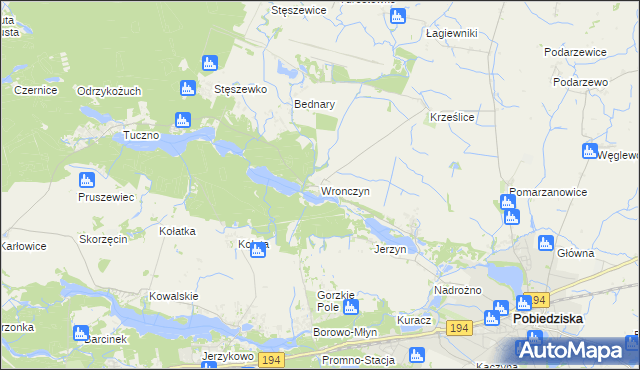 mapa Wronczyn gmina Pobiedziska, Wronczyn gmina Pobiedziska na mapie Targeo