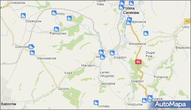 mapa Wronin gmina Polska Cerekiew, Wronin gmina Polska Cerekiew na mapie Targeo