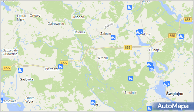 mapa Wronki gmina Świętajno, Wronki gmina Świętajno na mapie Targeo