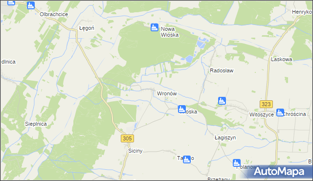 mapa Wronów gmina Niechlów, Wronów gmina Niechlów na mapie Targeo