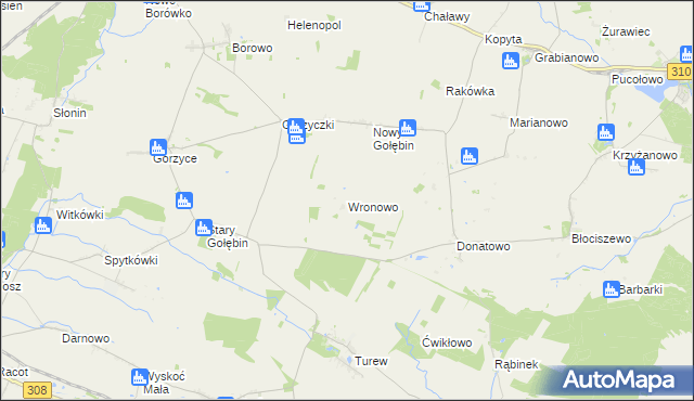 mapa Wronowo gmina Kościan, Wronowo gmina Kościan na mapie Targeo