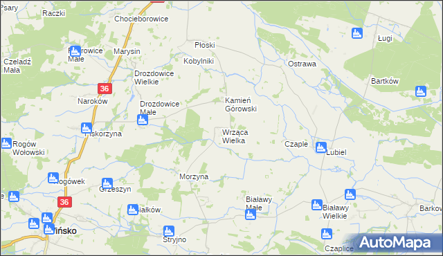 mapa Wrząca Wielka gmina Wąsosz, Wrząca Wielka gmina Wąsosz na mapie Targeo