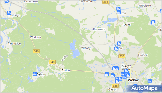 mapa Wrzosy gmina Wołów, Wrzosy gmina Wołów na mapie Targeo