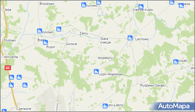 mapa Wszebory gmina Kolno, Wszebory gmina Kolno na mapie Targeo