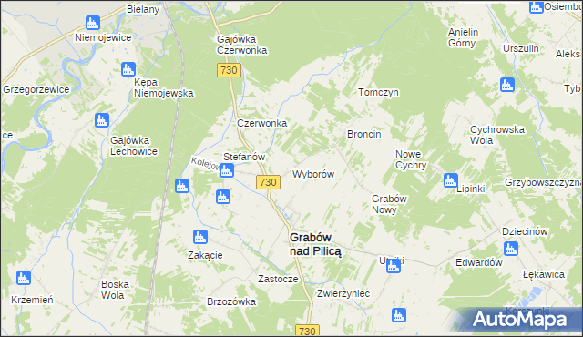 mapa Wyborów gmina Grabów nad Pilicą, Wyborów gmina Grabów nad Pilicą na mapie Targeo