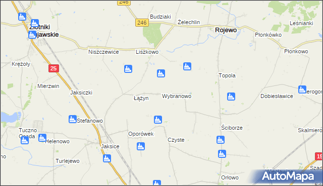 mapa Wybranowo gmina Rojewo, Wybranowo gmina Rojewo na mapie Targeo