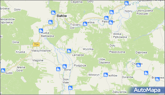 mapa Wycinka gmina Bałtów, Wycinka gmina Bałtów na mapie Targeo