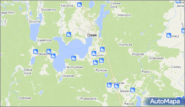 mapa Wycinki gmina Osiek, Wycinki gmina Osiek na mapie Targeo
