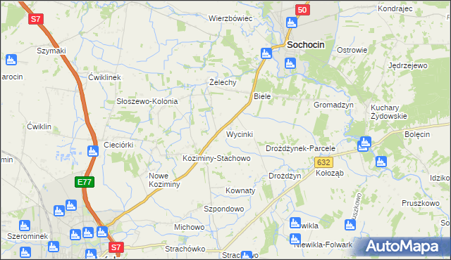 mapa Wycinki gmina Sochocin, Wycinki gmina Sochocin na mapie Targeo