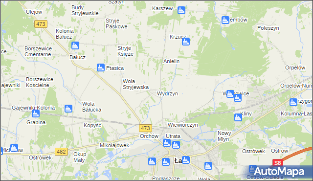 mapa Wydrzyn gmina Łask, Wydrzyn gmina Łask na mapie Targeo